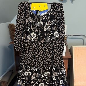 Cato Black Dress with White Floral Design